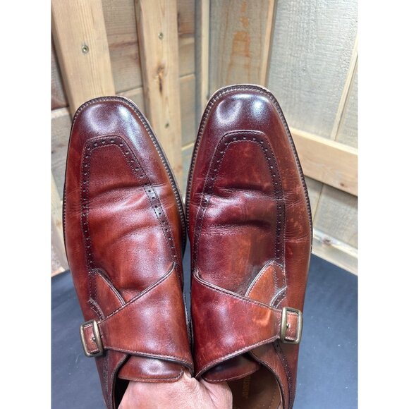 Johnston & Murphy Monk Strap Dress Shoes Antique Tone Leather 11M Sheepskin Lini main image 9